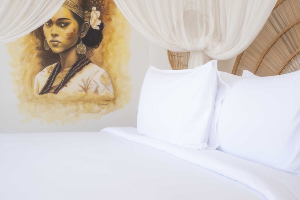 Comfy bed with high quality mattress and linen